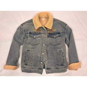 Faherty x B.Yellowtail Sherpa Denim Jacket Embroidered Blue Western XS